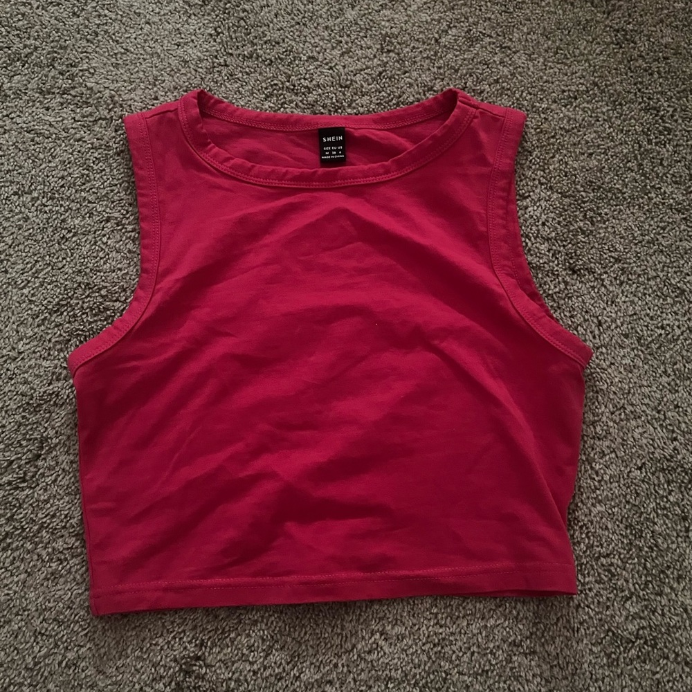 SHEIN Pink Sleeveless Fitted Crop Tank Top